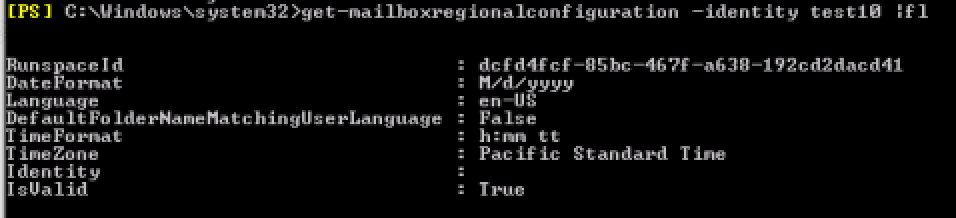 display settings after fixing mailbox: get-mailboxregionalconfiguration -identity MAILBOXNAME fl