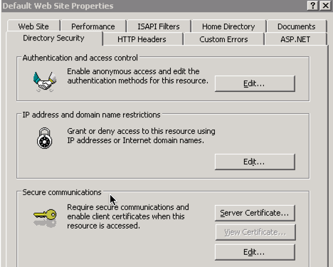 Directory Security - Server Certificates