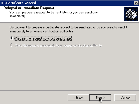 prepare IIS certificate request