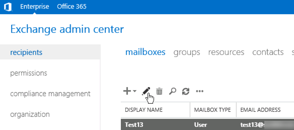 Exchange Admin Center edit mailbox