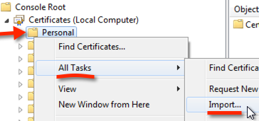 certificates import into personal store